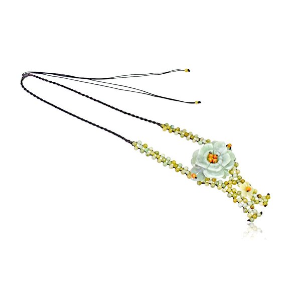 Rose Flower with Abundance of Beads Handmade Jade Necklace Pendant - Picture 2 of 3